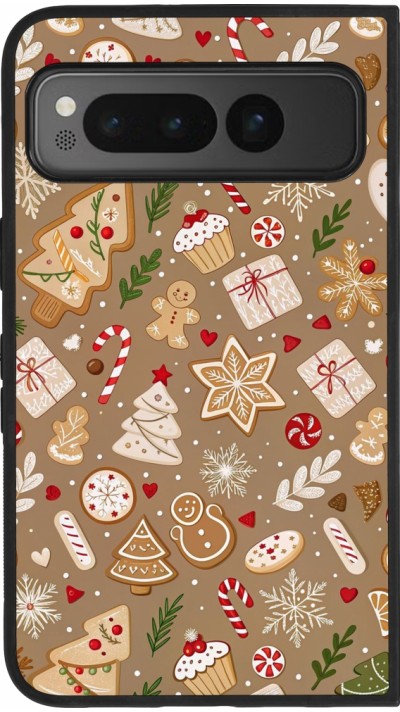 Google Pixel Fold Case Hülle - Silikon schwarz Christmas 25 Pattern Ginger Cookie
