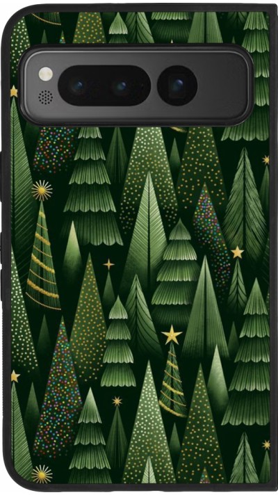 Google Pixel Fold Case Hülle - Silikon schwarz Christmas 25 Pattern Xmas Tree
