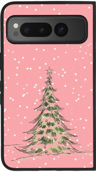 Google Pixel Fold Case Hülle - Silikon schwarz Christmas 25 Pink Tree