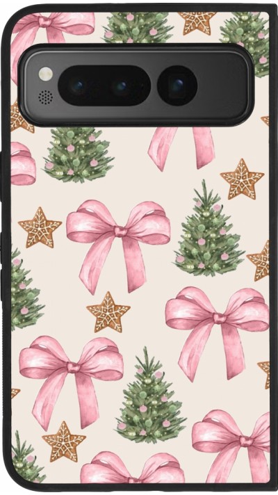 Google Pixel Fold Case Hülle - Silikon schwarz Christmas 25 Vintage Ribbons