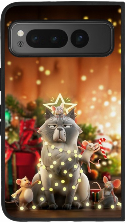 Google Pixel Fold Case Hülle - Silikon schwarz Christmas 25 Xmas Cat