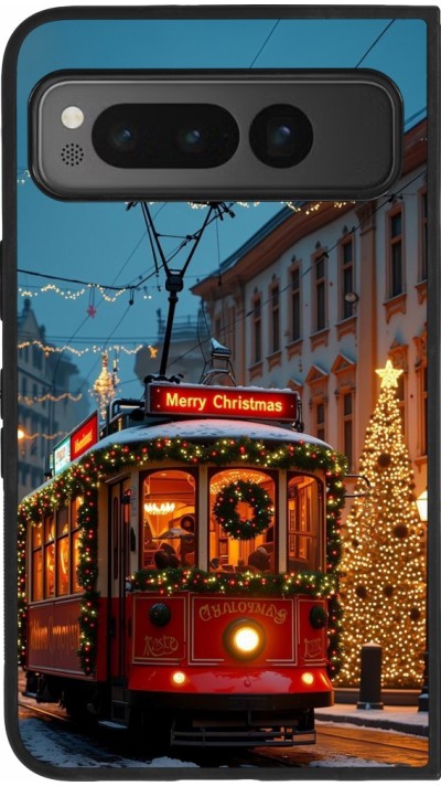 Google Pixel Fold Case Hülle - Silikon schwarz Christmas 25 Xmas Train