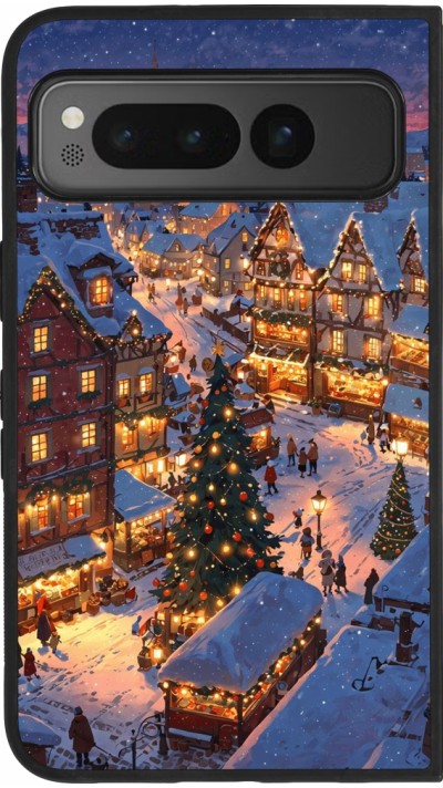 Google Pixel Fold Case Hülle - Silikon schwarz Christmas 25 Xmas Village