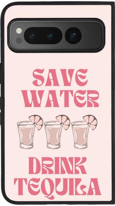 Google Pixel Fold Case Hülle - Silikon schwarz Cocktail Save Water Drink Tequila
