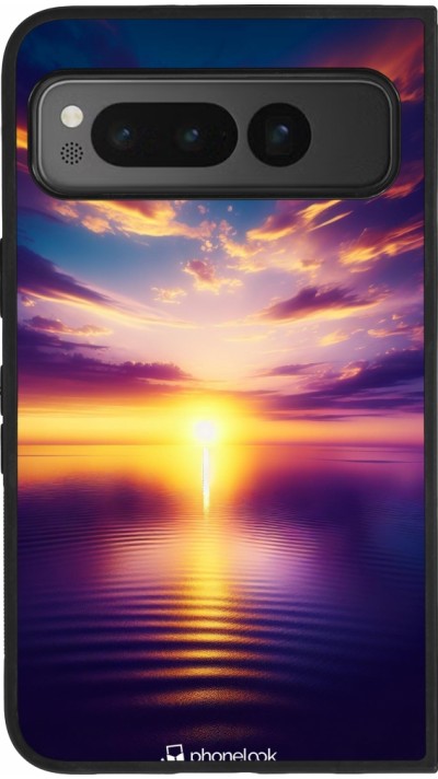 Google Pixel Fold Case Hülle - Silikon schwarz Sonnenuntergang gelb violett