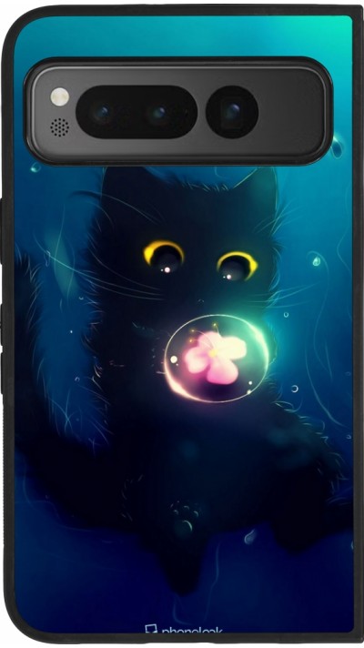 Google Pixel Fold Case Hülle - Silikon schwarz Cute Cat Bubble