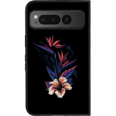 Google Pixel Fold Case Hülle - Silikon schwarz Dark Flowers