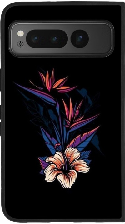 Google Pixel Fold Case Hülle - Silikon schwarz Dark Flowers