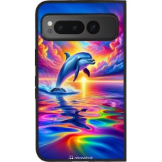 Google Pixel Fold Case Hülle - Silikon schwarz Glücklicher Regenbogen-Delfin