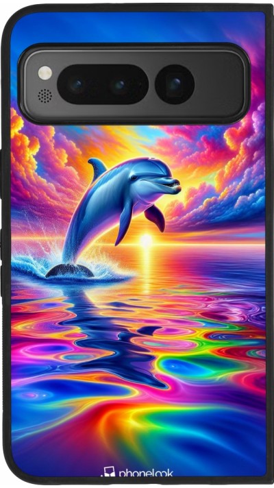 Google Pixel Fold Case Hülle - Silikon schwarz Glücklicher Regenbogen-Delfin