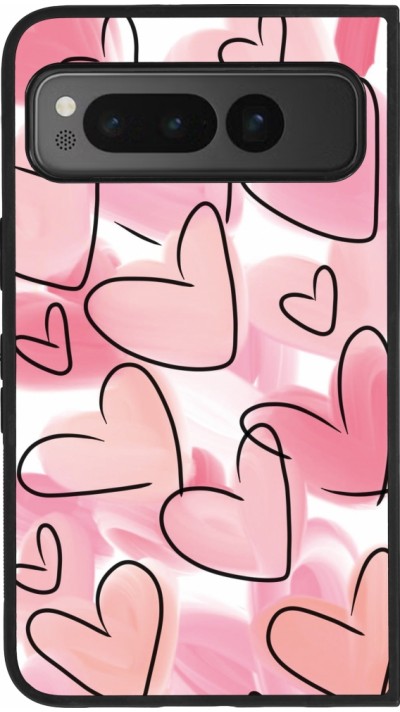 Google Pixel Fold Case Hülle - Silikon schwarz Easter 2023 pink hearts