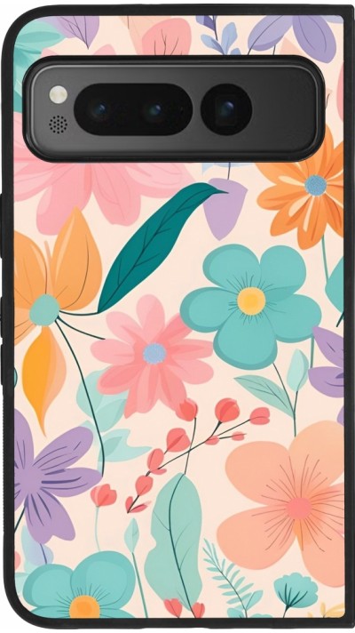 Google Pixel Fold Case Hülle - Silikon schwarz Easter 2024 spring flowers