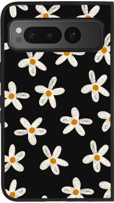 Google Pixel Fold Case Hülle - Silikon schwarz Easter 2024 white on black flower
