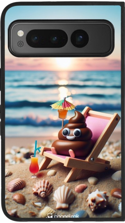 Google Pixel Fold Case Hülle - Silikon schwarz Kackhaufen Emoji auf Liegestuhl