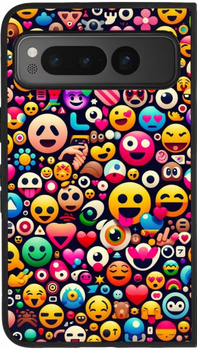 Google Pixel Fold Case Hülle - Silikon schwarz Emoji Mix Farbe