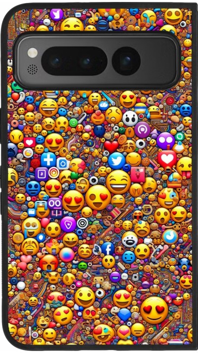 Google Pixel Fold Case Hülle - Silikon schwarz Emoji gemischt