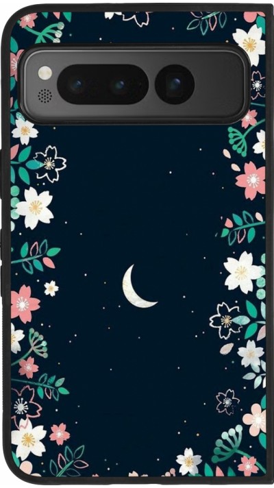 Google Pixel Fold Case Hülle - Silikon schwarz Flowers space