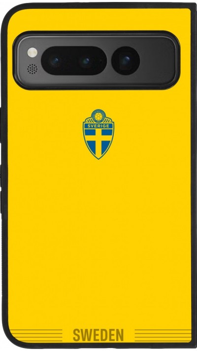 Coque Google Pixel Fold - Silicone rigide noir Maillot de football Suède 2026 personnalisable