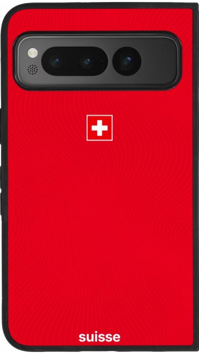 Coque Google Pixel Fold - Silicone rigide noir Maillot de football Suisse 2026 personnalisable