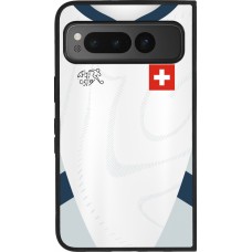 Coque Google Pixel Fold - Silicone rigide noir Maillot de football Suisse Extérieur personnalisable