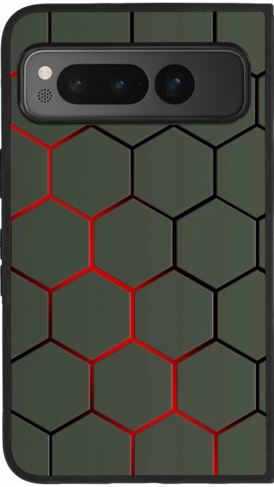 Google Pixel Fold Case Hülle - Silikon schwarz Geometric Line red