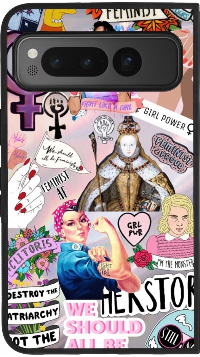 Google Pixel Fold Case Hülle - Silikon schwarz Girl Power Collage
