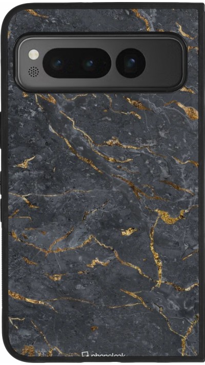 Google Pixel Fold Case Hülle - Silikon schwarz Grey Gold Marble