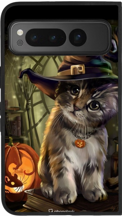Google Pixel Fold Case Hülle - Silikon schwarz Halloween 21 Witch cat