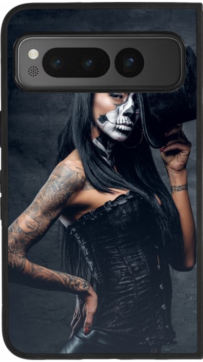 Google Pixel Fold Case Hülle - Silikon schwarz Halloween 22 Tattooed Girl