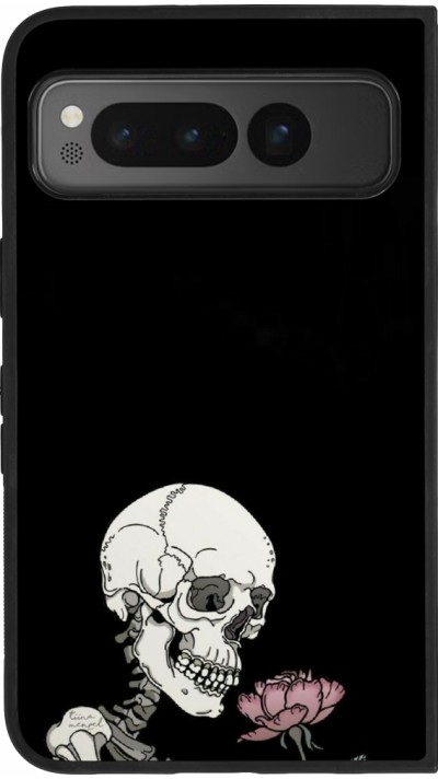 Google Pixel Fold Case Hülle - Silikon schwarz Halloween 2023 rose and skeleton