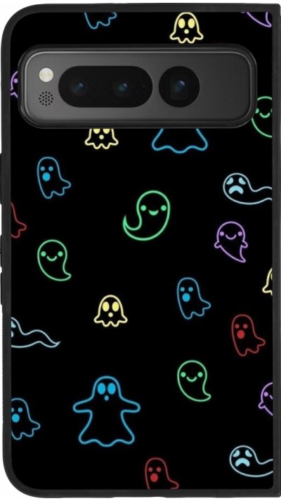 Google Pixel Fold Case Hülle - Silikon schwarz Halloween 2024 colorful ghosts