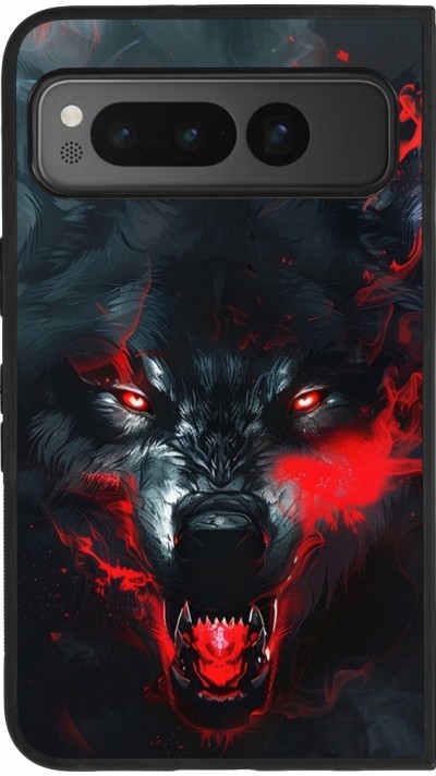Google Pixel Fold Case Hülle - Silikon schwarz Halloween 2024 mad werewolf
