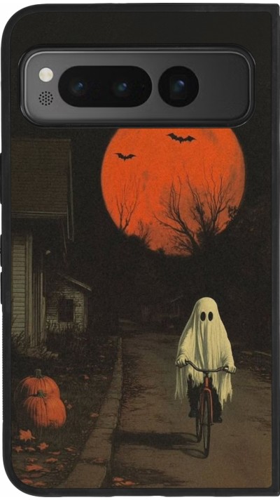 Google Pixel Fold Case Hülle - Silikon schwarz Halloween 2025 Ghost on a bicycle