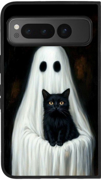 Google Pixel Fold Case Hülle - Silikon schwarz Halloween 2025 Ghost with black cat