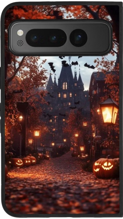 Google Pixel Fold Case Hülle - Silikon schwarz Halloween 2025 Haunted house