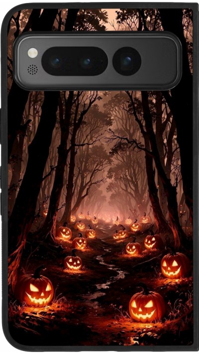 Google Pixel Fold Case Hülle - Silikon schwarz Halloween 2025 Road of Terrifying Pumpkins