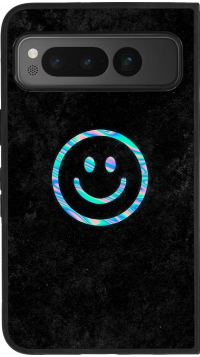 Google Pixel Fold Case Hülle - Silikon schwarz Happy smiley irisirt