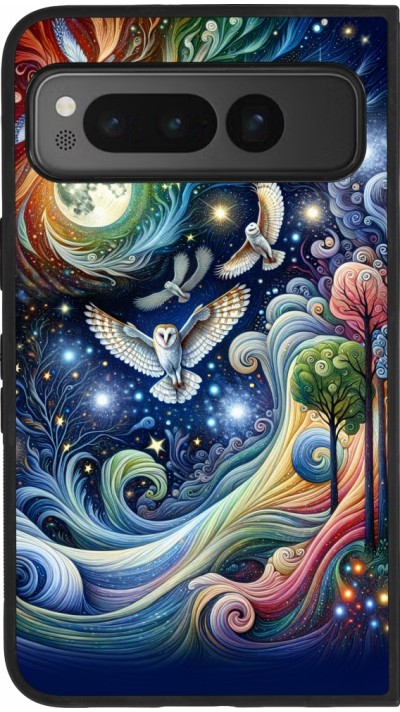 Google Pixel Fold Case Hülle - Silikon schwarz Fliegender Blumen-Eule
