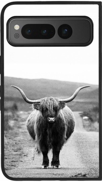 Google Pixel Fold Case Hülle - Silikon schwarz Highland cattle
