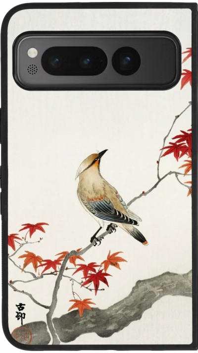 Google Pixel Fold Case Hülle - Silikon schwarz Japanese Bird