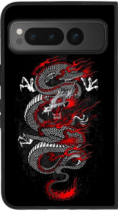 Google Pixel Fold Case Hülle - Silikon schwarz Japanese style Dragon Tattoo Red Black
