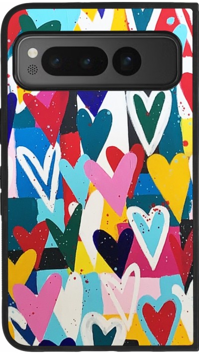 Google Pixel Fold Case Hülle - Silikon schwarz Joyful Hearts