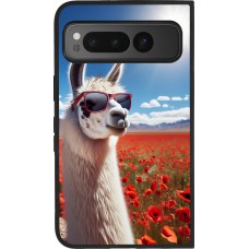 Google Pixel Fold Case Hülle - Silikon schwarz Lama Chic in Mohnblume