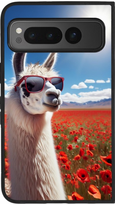 Google Pixel Fold Case Hülle - Silikon schwarz Lama Chic in Mohnblume