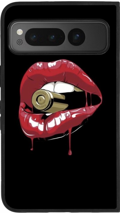 Google Pixel Fold Case Hülle - Silikon schwarz Lips bullet