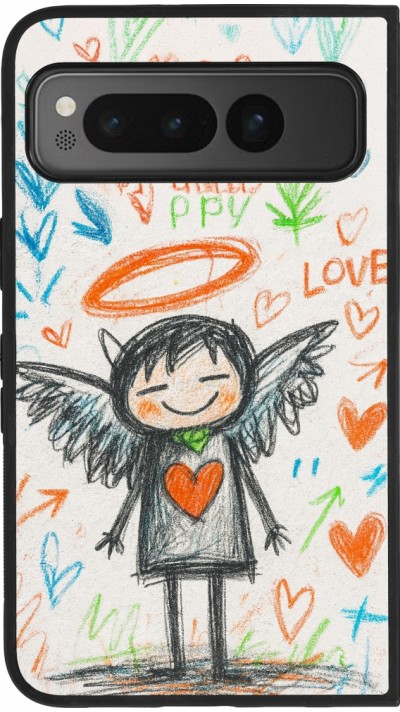 Google Pixel Fold Case Hülle - Silikon schwarz Little Angel Sketch Love
