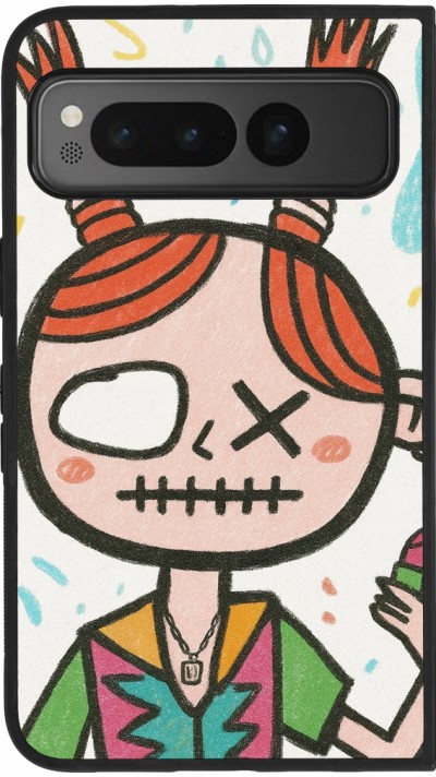 Google Pixel Fold Case Hülle - Silikon schwarz Little Girl Sketch