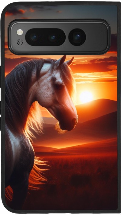 Coque Google Pixel Fold - Silicone rigide noir Majestic Sunset Horse