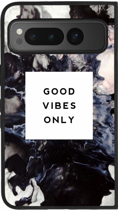 Coque Google Pixel Fold - Silicone rigide noir Marble Good Vibes Only