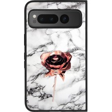 Coque Google Pixel Fold - Silicone rigide noir Marble Rose Gold